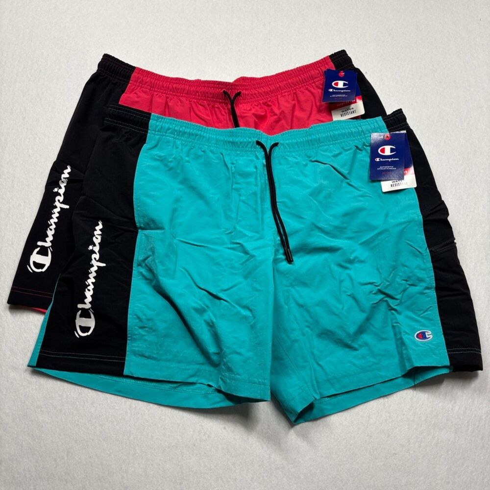 NWT Men's Champion 7" Hybrid Shorts / Lot of 2 / Turquoise Red Black / Sz XL